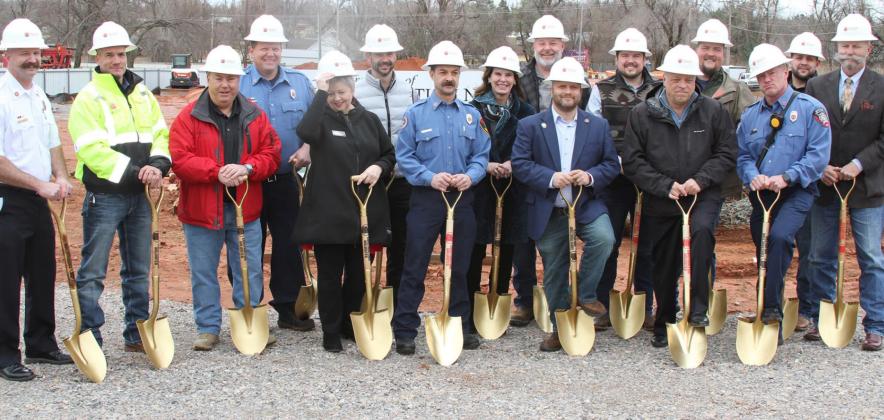 Officials with The City of Mustang, first responders and civic leaders took part in a groundbreaking for a new fire station at 2107 State Highway 152 Tuesday morning. Construction will last nine months barring weather and material setbacks. Photo / Michael Pineda
